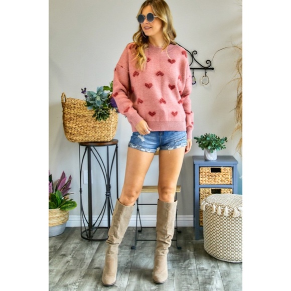 SOLD OUT Red Heart Valentines Day Knit Long Sleeve Pullover Womens Sweater - Picture 9 of 10